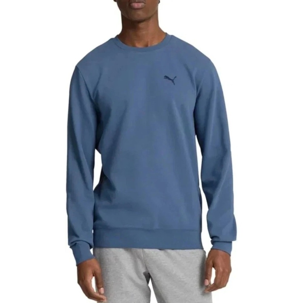 Puma Mens Pullover Textured Crew Neck Sweatshirt Blue Logo S4 Large